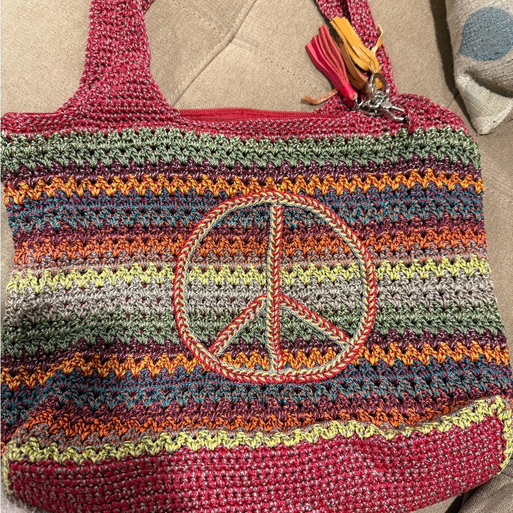 The Sak Red and Green Crochet Tote Bag